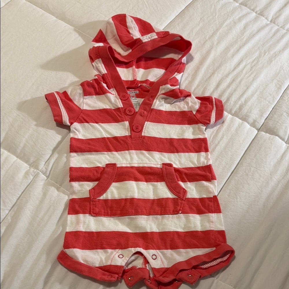 Red and White Striped Baby Romper